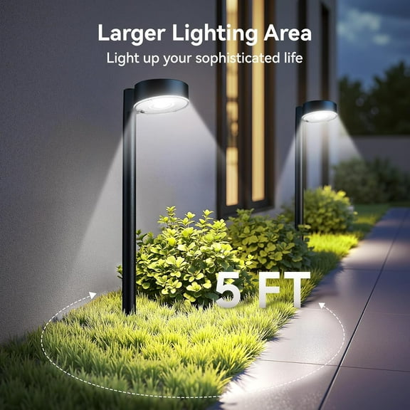 EFEMF-2 Pack Solar Pathway Lights Outdoor, 12 Brighter LED Solar Lights Outdoor Waterproof, Up to 12 Hrs Modern Path Light for Yard Garden Walkway Driveway Lawn, Cool White