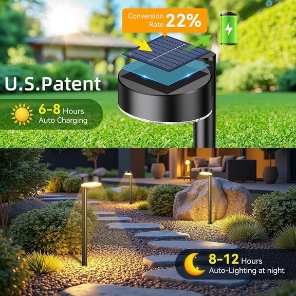 EFEMF-2 Pack Solar Pathway Lights Outdoor, Bright Solar Lights Outdoor Waterproof, Up to 15 Hrs Modern Path Lighting for Yard Garden Walkway Driveway Lawn Decor (2 Pack)