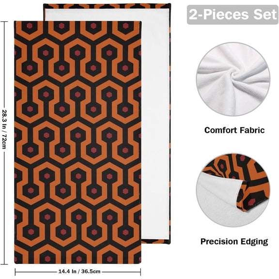 EFEMF-2 Pack Vintage Orange Black Hexagon Geometric Hand Towels for Bathroom,Soft Absorbent The Shining Style Kitchen Towels,Quick Dry Modern Abstract Decorative Guest Bathroom Towels 14"x28"