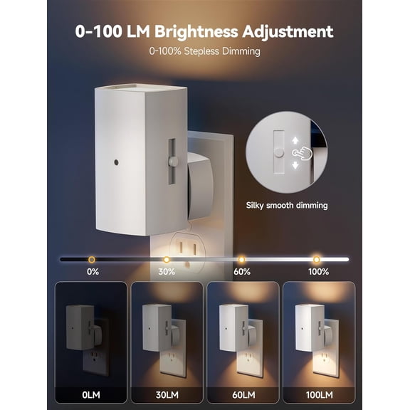 EFEMF-2 Pack White Night Lights Plug into Wall, Modern Night Light with Rotating Plug, Dusk to Dawn Sensor, 0-100LM Stepless Dimming Aora Night Light for Hallway Bedroom Bathroom, Soft White