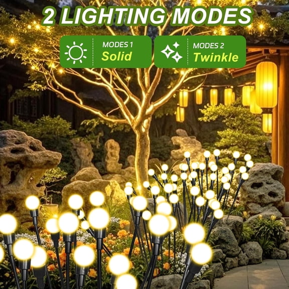 EFEMF-2 Packs Firefly Lights Solar Outdoor, 16 LED Warm Solar Walkway Lights Outdoor, Waterproof Garden Decor with 2 Modes, Lawn Lights for Front Yard Backyard Yard and Pathway