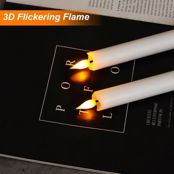 EFEMF-2 Pcs White Flameless Taper Candles with Remote and Timer, Real Wax Made 9.6" Battery Operated Candle Stick Flickering, Led Taper Candles with Lifelike Flame for Indoor Home Decor