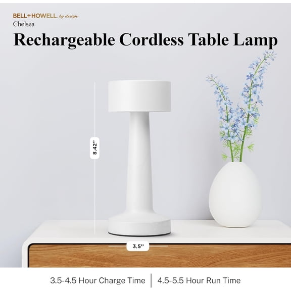 EFEMF-2 Pk Elegant Cordless Table Lamp, LED Wireless Lamp for Bedroom, Wireless Lamps for Tables Cordless Table Lamps, Rechargeable Lamp for Desk, Kitchen, Bedroom & More with 3 Light Colors