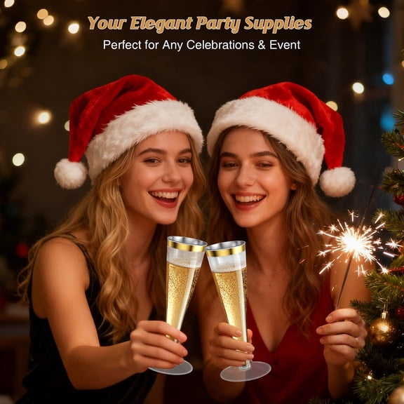 EFEMF-20 Pack Champagne Flutes Plastic Wine Glasses Disposable, 4.5 Oz Gold Rim Mimosa Glasses for 2026 Engagement Wedding Birthday Valentine Day Party Supplies, Bulk Toasting Cocktail Cups