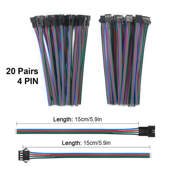 EFEMF-20 Pairs JST SM 4 Pin Male Female Plug Connector with 15cm 22AWG Cable for 5050 3528 APA02 WS2813 WS2815 RGB LED Strip Light