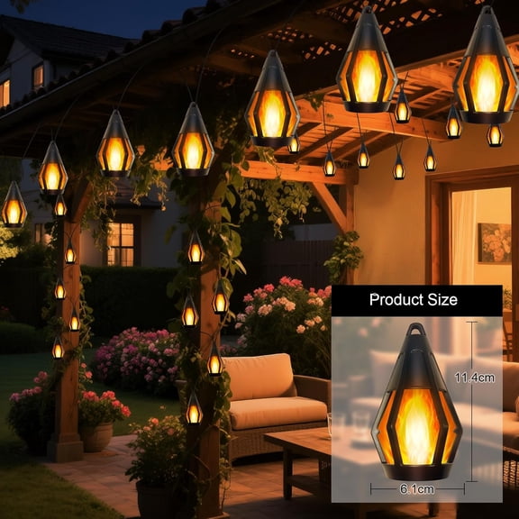 EFEMF-21Ft Solar String Lights Outdoor Waterproof Solar Powered Patio Lights with 10 Flickering Flame Light Bulbs Hanging Lantern String Light for Garden Yard Gazebo Cafe Bistro Party Outdoor Decor