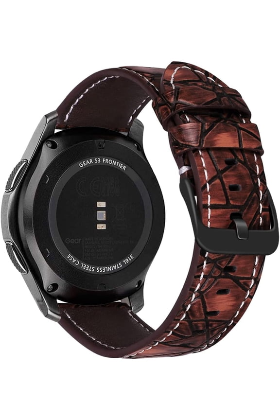 -22mm Band compatible with Samsung Gear S3 Frontier/Galaxy Watch 3 45mm/Huawei Watch GT/GT2/GT 2e/GT3 46mm Genuine Leather Wristband for Galaxy Watch 46mm Strap for Men Women,Retro pattern dark