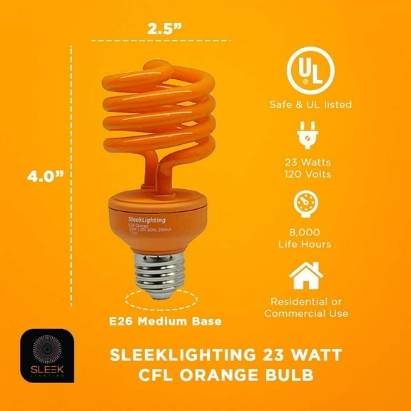 EFEMF-23 Watt T2 Orange Light Spiral CFL Light Bulb, UL Approved-, E26 Medium Base-Energy Saver (Pack of 4)