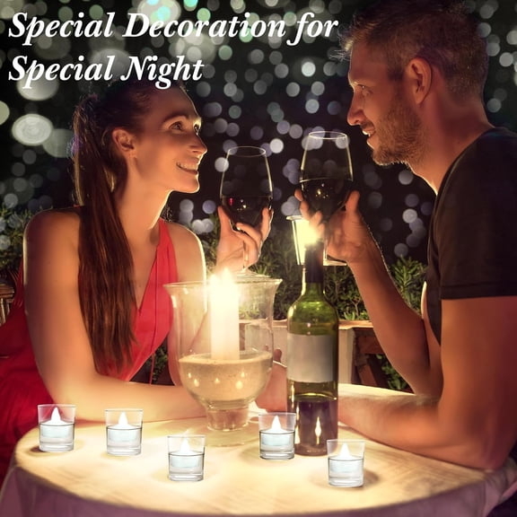 EFEMF-24 Pack Flameless LED Floating Candles 1.6'' Waterproof LED Floating Tealights Battery Water Activated Tealights for Valentines Day Weddings Pool Centerpiece Party Decor(White)