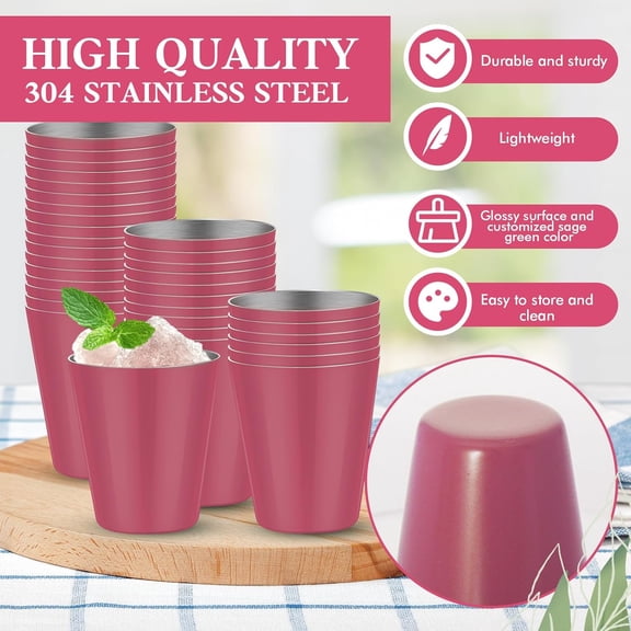 EFEMF-24 Pcs 1 oz Stainless Steel Shot Glasses Metal Shot Glasses Small Unbreakable Shot Glass for Wedding Espresso Whiskey Bar Home Restaurant Camping Barware Gift (Pink)