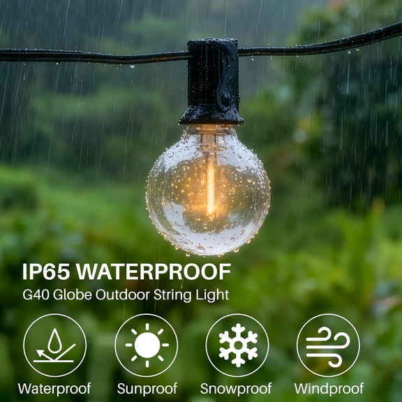EFEMF-25 FT Outdoor String Lights G40 Globe Shatterproof Patio Lights,13 Plastic Edison Bulbs(1 Spare) IP65 Waterproof Dimmable LED Bulbs for Backyard Porch Balcony Party Decor, E12 Base, 2200K