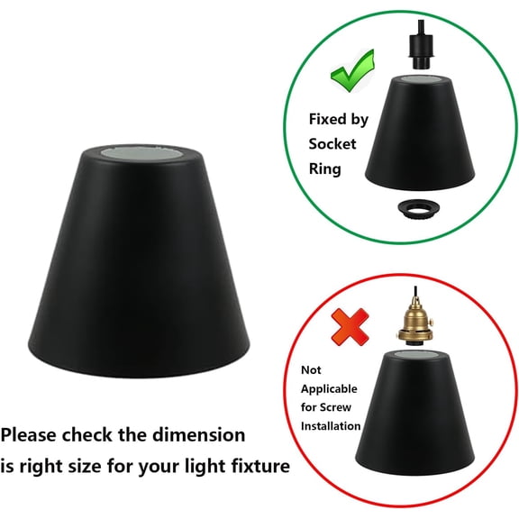 EFEMF-2PCS Black Barrel Metal Lampshade Hardware E27 Industrial Pendant Light Shade Vintage Chandelier Lamp Shades Cone Bulb Guard Table Desk Lamp Cover, 4.13" Height