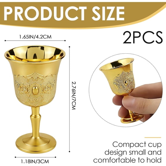 EFEMF-2Pcs Mini Gold Goblets - Holy Altar Chalice Cups, Vintage Metal Shot Glasses for Whiskey, Wine&Communion - Luxury Retro Drinking Cups for Parties, Travel&Home Decor
