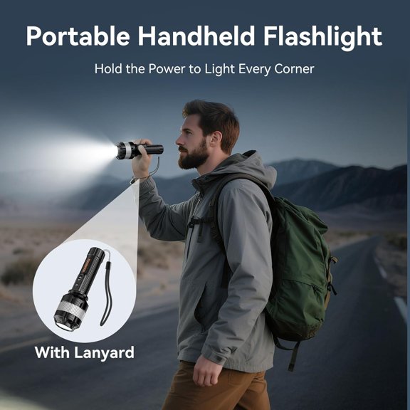 EFEMF-3 Modes Rechargeable LED Flashlight 4000mAh High Brightness Focused Beam Tactical Light Waterproof Portable Compact Flashlight for Hiking Camping Emergency Home Use