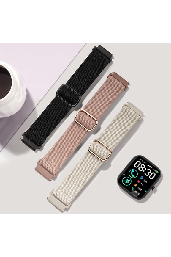 -3 Pack Nylon Elastic Band Compatible with GloryFit T80/T70/T60/T50/P99/P98 Smartwatch,22mm Soft Breathable adjustable Sport Replacement Quick Release Strap accessory Women Men
