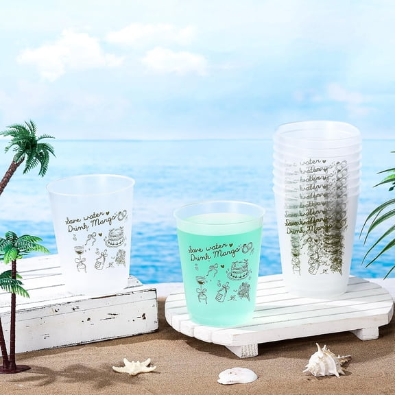 EFEMF-32 Bachelorette Party Cups Margarita and Matrimony Clear Frosted Plastic Cute Bach Party Drinkware Reusable Cups Supplies Bridal Shower Favors Engagement Decorations Gift(12oz, Green Margs)