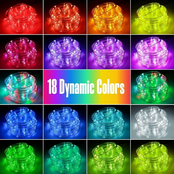 EFEMF-33FT Solar Rope Lights Outdoor Waterproof, 100LED 18 Colors Changing Outdoor String Lights Tube Fairy Light with Remote&8 Modes Trampoline Light for Pool Garden Yard Home Camping Wedding Holida