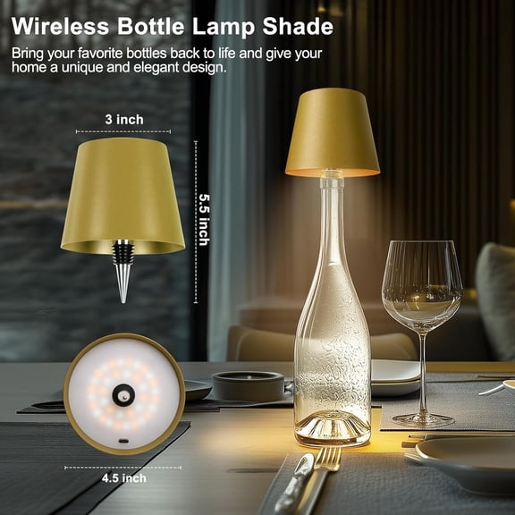 EFEMF-3600mAh Wine Bottle Lamp, 2025 New 3 Color Rechargeable Wireless Bottle Lamp, Bottle Lamp Kit for Liquor Bottles with Touch Dimming for Parties, Restaurants & Home Decor (Gold)