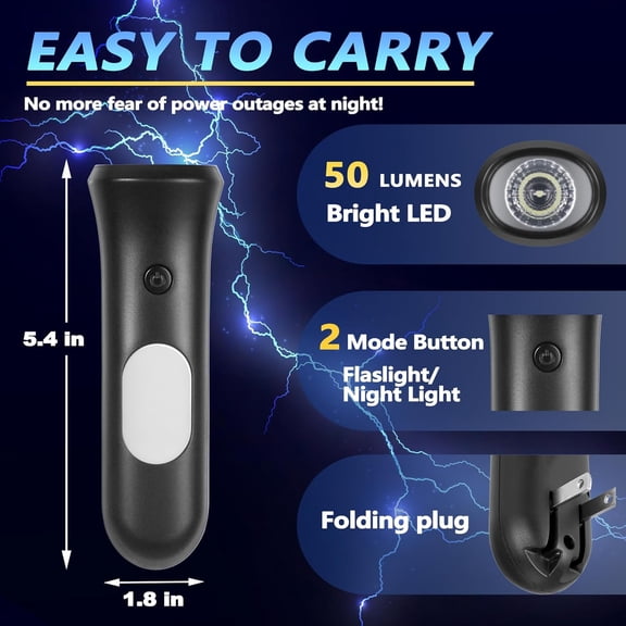 EFEMF-4 in 1 Emergency Lights for Home Power Failure,Rechargeable LED Flashlight Plug in Wall, Automatic Turn-On Power Outage Night Light Flashlight for Hurricane Preparedness Items