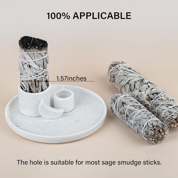 EFEMF-4 in 1 Incense Burner Holder, Palo Santo Holder, Sage Holder for Burning, Incense Holder for Sticks, Candle Holder, Ceramic Ash Catcher Tray for Meditation Yoga Room Home Decor (White)