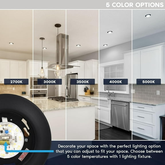 EFEMF-4 Inch LED Disk Lights, Dimmable Flush Mount Ceiling Light, 5CCT Selectable 2700K 3000K 3500K 4000K 5000K, 11W, 800LM, Surface Mount Light Fixture, Damp Rated, ETL, Black