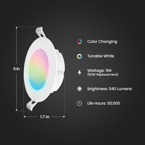 EFEMF-4 Inch Smart Recessed Light Canless Jbox, Color Changing and Tunable White, 2.4GHz WiFi Retrofit LED Downlight, Dimmable, LEDR4XT/RGBW/CA/AG