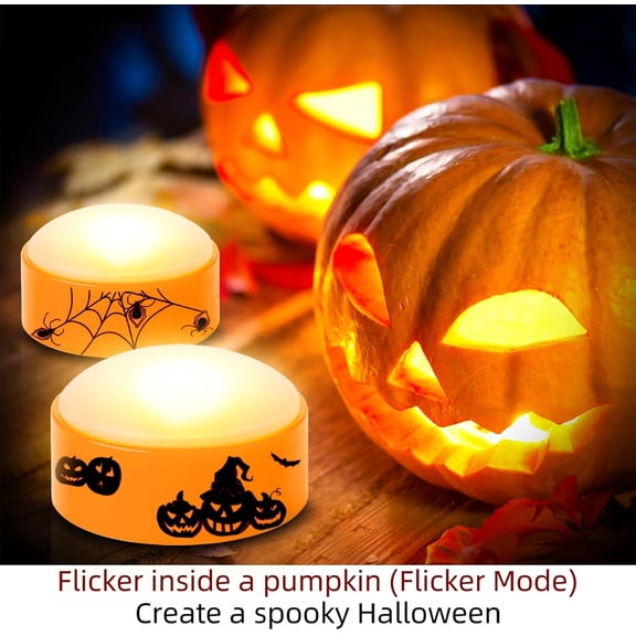 EFEMF-4 PCS Halloween LED Pumpkin Lights with Timer and Remote, Battery Operated Jack-O-Lantern Orange Light for Halloween Decor, Flameless Candles for Pumpkin Decoration