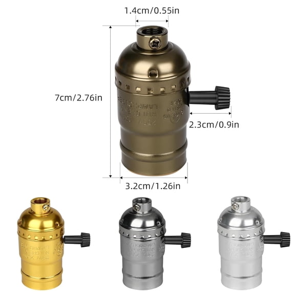 EFEMF-4 Pack 3-Way Lamp Socket Replacement E26 Screw Base Light Socket with Turn Knob Switch for Low- Medium - High Settings UL Listed Repair Kit for Lamp (Black)