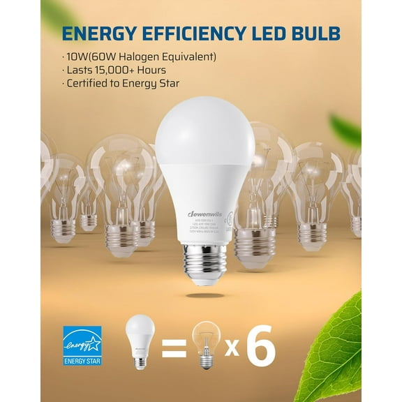 EFEMF-4-Pack A19 Dimmable LED Light Bulbs, 2700K Warm Light Bulbs, 800 Super Bright, 10W (60 Watt Equivalent) LED Bulb, E26 Base, UL Listed