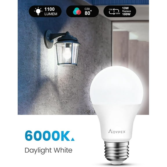 EFEMF-4 Pack Dusk to Dawn Light Bulbs Outdoor 100W Equivalent, Automatic On/Off Sensor LED Light Bulb, 13W Daylight 6000K, 1100 Lumen, A19 E26 Bulbs Photocell for Wall lamp Porch Garage Yard Light