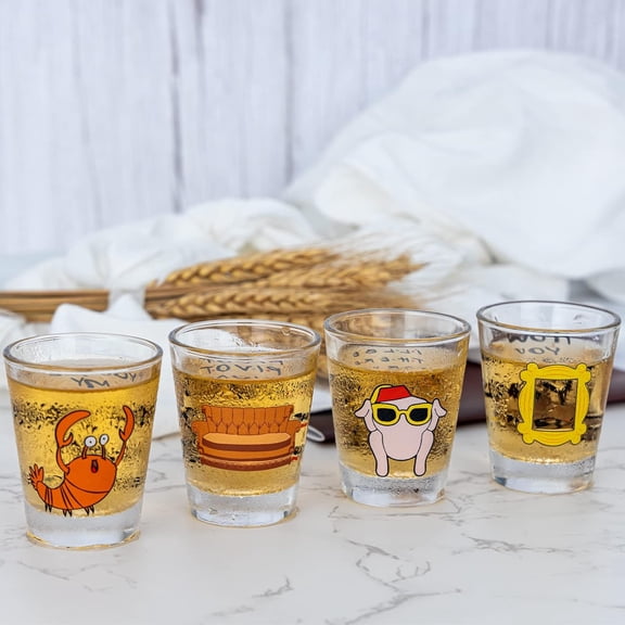EFEMF-4 Pack Friends Mini Shot Glasses, Merchandise TV Show Presents for Fans, Home Decor for Friends, Birthday/Party Decorations/Housewarming Gifts, 1.5 oz