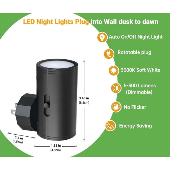 EFEMF-4 Pack LED Night Light, Plug Into Wall, Dusk to Dawn Sensor, Soft White 3000K,Uplight & Downlight, for Bedroom, Stairway, Hallway,Bathroom Dimmable