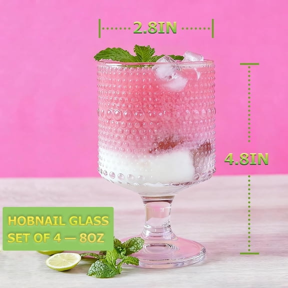 EFEMF-4 Pack Vintage Goblet Glasses, Hobnail Drinking Glassware, 8 oz Vintage Wine Glasses for Cocktail, Whiskey, Beer, Juice
