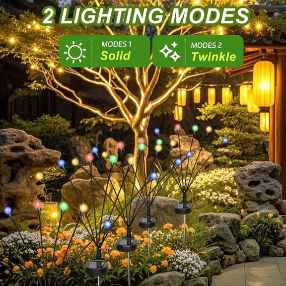EFEMF-4 Packs Firefly Lights Solar Outdoor, 24 LED Multicolor Solar Walkway Light Outdoor, Waterproof Garden Decor with 2 Modes, Lawn Lights for Front Yard Backyard Yard and Pathway