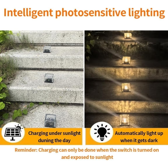 EFEMF-4 Packs of LED Solar Powered Small ice Bricks Lights, Warm Light Outdoor Courtyard Decorative Tile Stone Lights Wireless Twilight to Dawn Waterproof Garden Road Landscape Lamp.