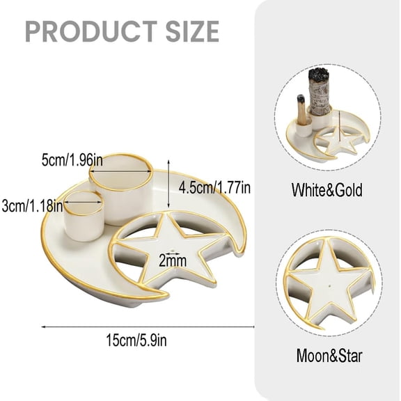 EFEMF-4 in1 Moon Incense and Palo Santo Holder, Sage and Plao Santo Burner, Incense Holder for Sticks, Sage Stick Holder for Burning, Sage Burner Bowl for Altar Decor, Incense Burner Holder