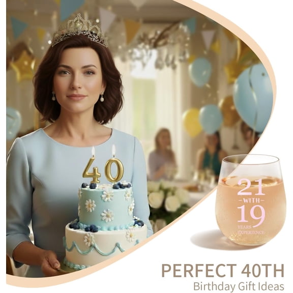 EFEMF-40th Birthday Gifts for Women 15oz Wine Glass, Fun 40th Birthday Decorations, Cheers to 40 Years Party Favor, Unique Happy Birthday Gift for Women Friends, Sister, coworkers (Light pink)