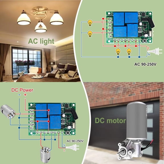 EFEMF-433mhz Wireless Remote Control Switch AC 110V 120V 220V 4 Channel 10A RF Receiver Relay with 2 Transmitters for Garage Door Motor Electric Curtain Light
