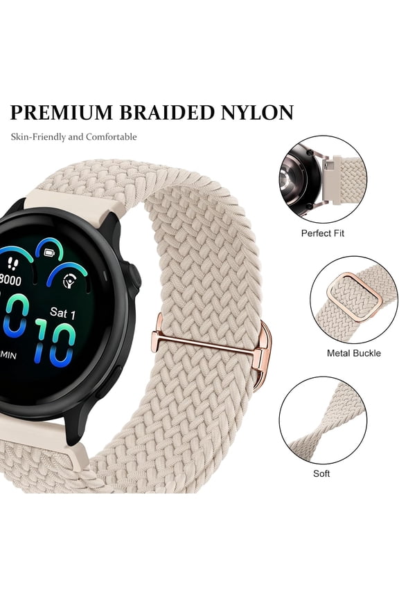 -5 Pack Braided Stretchy Bands Compatible with Garmin Vivoactive 6/5/3/Venu 2 Plus/Forerunner 165/55/245/645,20mm Adjustable Nylon Solo Loop Watch Straps for Garmin Venu/Sq/Sq 2/Vivomove HR