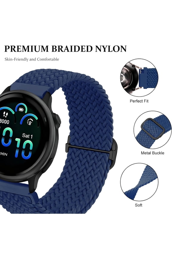 -5 Pack Braided Stretchy Bands Compatible with Garmin Vivoactive 6/5/3/Venu 2 Plus/Forerunner 165/55/245/645,20mm Adjustable Nylon Solo Loop Watch Straps for Garmin Venu/Sq/Sq 2/Vivomove HR