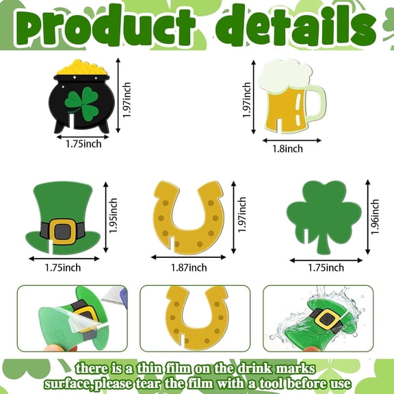 EFEMF-50 Pcs Valentine's Day/St. Patrick's Day/Easter Wine Charms Glass Drink Markers Drink Tags Acrylic Holiday Wine Identifiers Charms for Party Favors Accessories Decorations