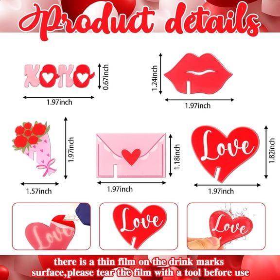 EFEMF-50 Pcs Valentine's Day/St. Patrick's Day/Easter Wine Charms Glass Drink Markers Drink Tags Acrylic Holiday Wine Identifiers Charms for Party Favors Accessories Decorations