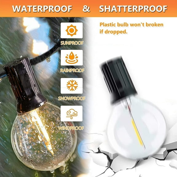 EFEMF-50FT LED Outdoor String Lights with 27 G40 Bulbs (2 Spare) Connectable Yard Hanging Lights for Party Tents Patio Gazebo Porch Deck Bistro Backyard Balcony Pergola Outside Decor