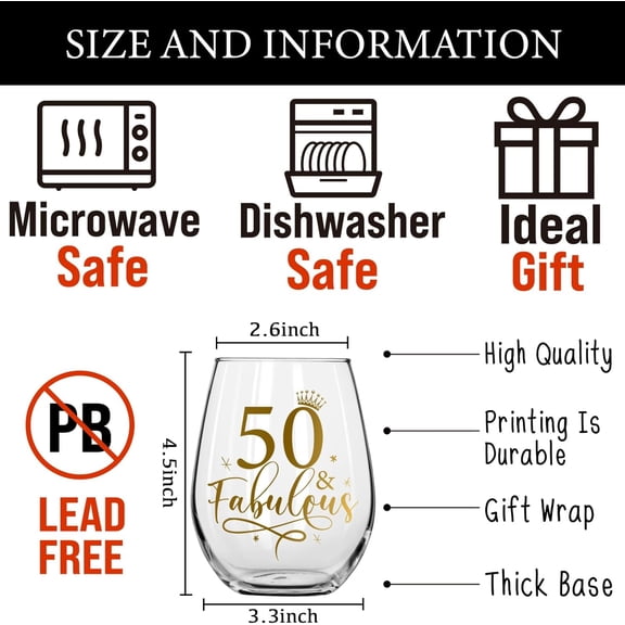 EFEMF-50TH Birthday Gifts for Women,Vintage 1976 50th Wine Glass,Turning 50 Present,50 Year Old Bday Decorations 15OZ two side Glasses