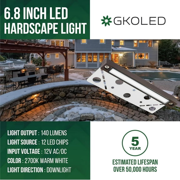 EFEMF-6.8 Inches Hardscape Lights, Low Voltage Retaining Wall Lighting with Frosted Lens, 12V AC/DC Paver Light with 1.5W 2700K LED Chips, Outdoor Landscape Step Lights, Die-cast Aluminum Housing