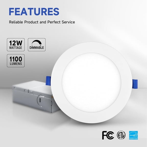 EFEMF-6 Inch LED Recessed Lighting with Junction Box, 12W 1100Lm 3000K Warm White, Dimmable LED Ceiling Light, High Brightness Canless Lights, ETL & FCC Listed