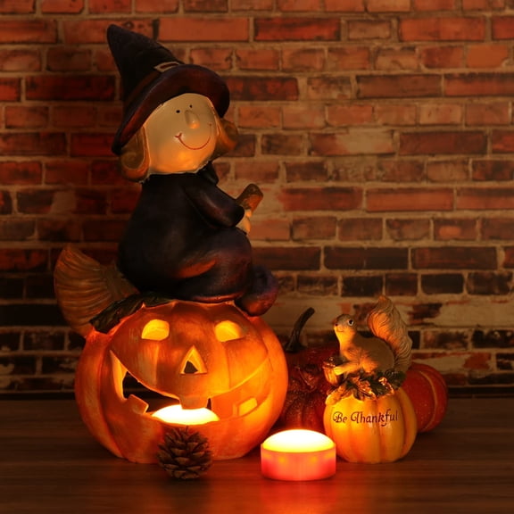 EFEMF-6 PCS LED Pumpkin Lights with Remote Control and Timers, Battery Operated Bright LED Jack-O-Lantern Lights, Flickering Flameless Candles for Halloween, Fall Decor, Orange Shell, Rounding Top