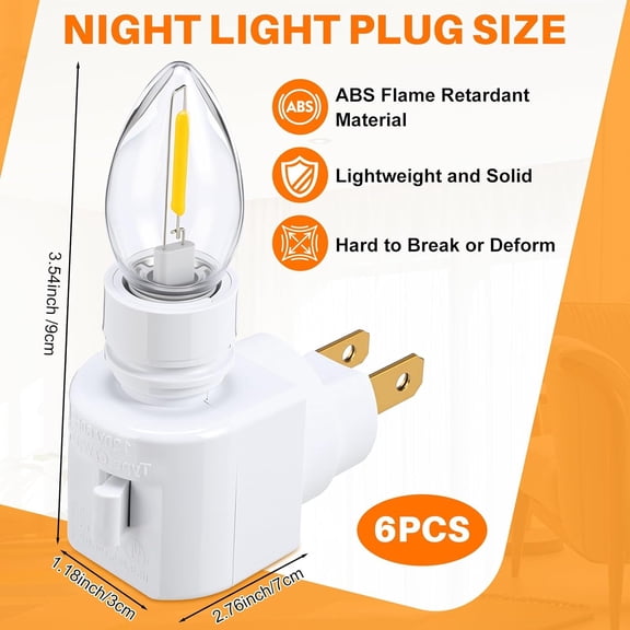 EFEMF-6 Pack 360 Rotating Plug in Night Light White Plastic Swivel Wall Lamp with 0.2w E12 Bulb Night Light for Making Your Own DIY Wall Decorative