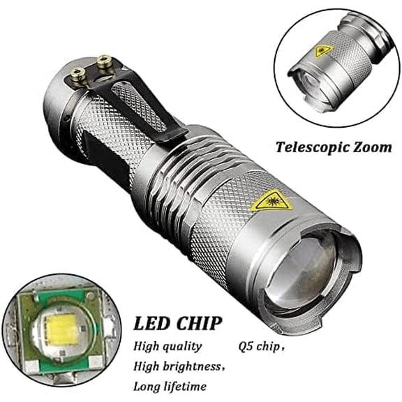 EFEMF-6 Pack Red LED Flashlight - 3 Modes Tactical Light with Zoomable Focus for Night Vision, Hunting, Camping & Astronomy(Silver)