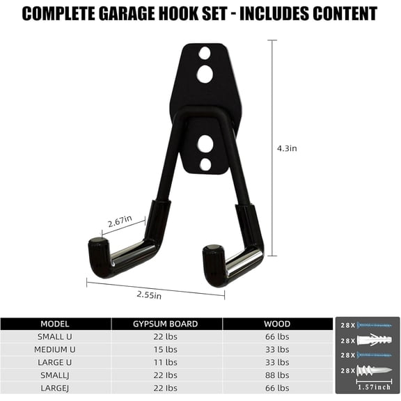 EFEMF-6-Pack Small Square Heavy Duty Garage Hooks, Ideal for Hanging Ladders, Bikes, Tools, Garage, Garden, Basement, Shed, Utility Room Storage (Black)
